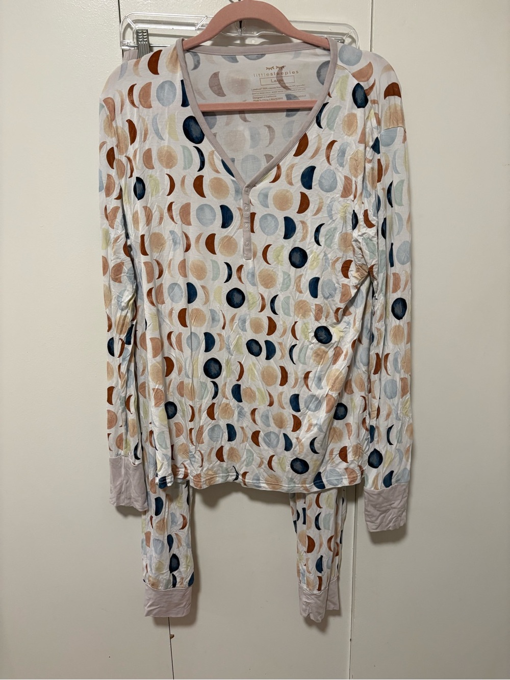 Little Sleepies Luna Neutral Women's Pajama Set, soft bamboo viscose, Size Large